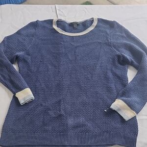 J Crew Blue Textured Sweater with Cream Accents